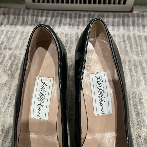 Saks 5th Ave Womens Heels Studded Metallic Pointed Toe Patent Leather Black 8.5 - Picture 3 of 11